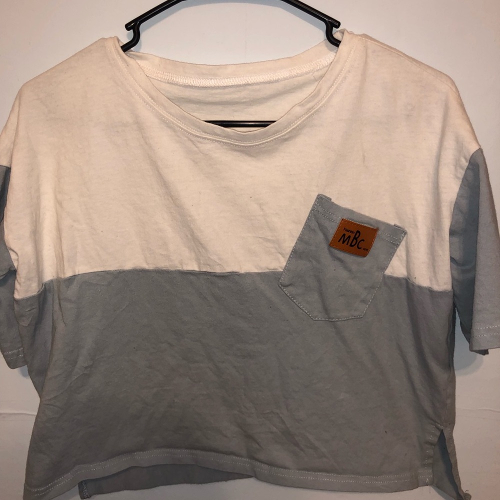 Fashion MBC crop top. Blue and white.